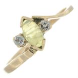 Yellow gem & diamond three-stone ring