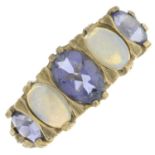 A 9ct gold opal & iolite five-stone ring