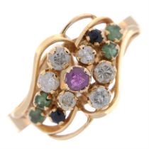 Diamond & gem cluster ring