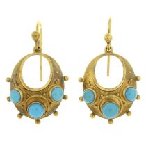 9ct gold blue paste earrings