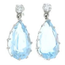 18ct gold aquamarine & diamond drop earrings