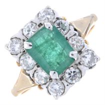 18ct gold emerald & diamond cluster ring.