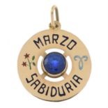 Synthetic blue spinel & enamel pendant