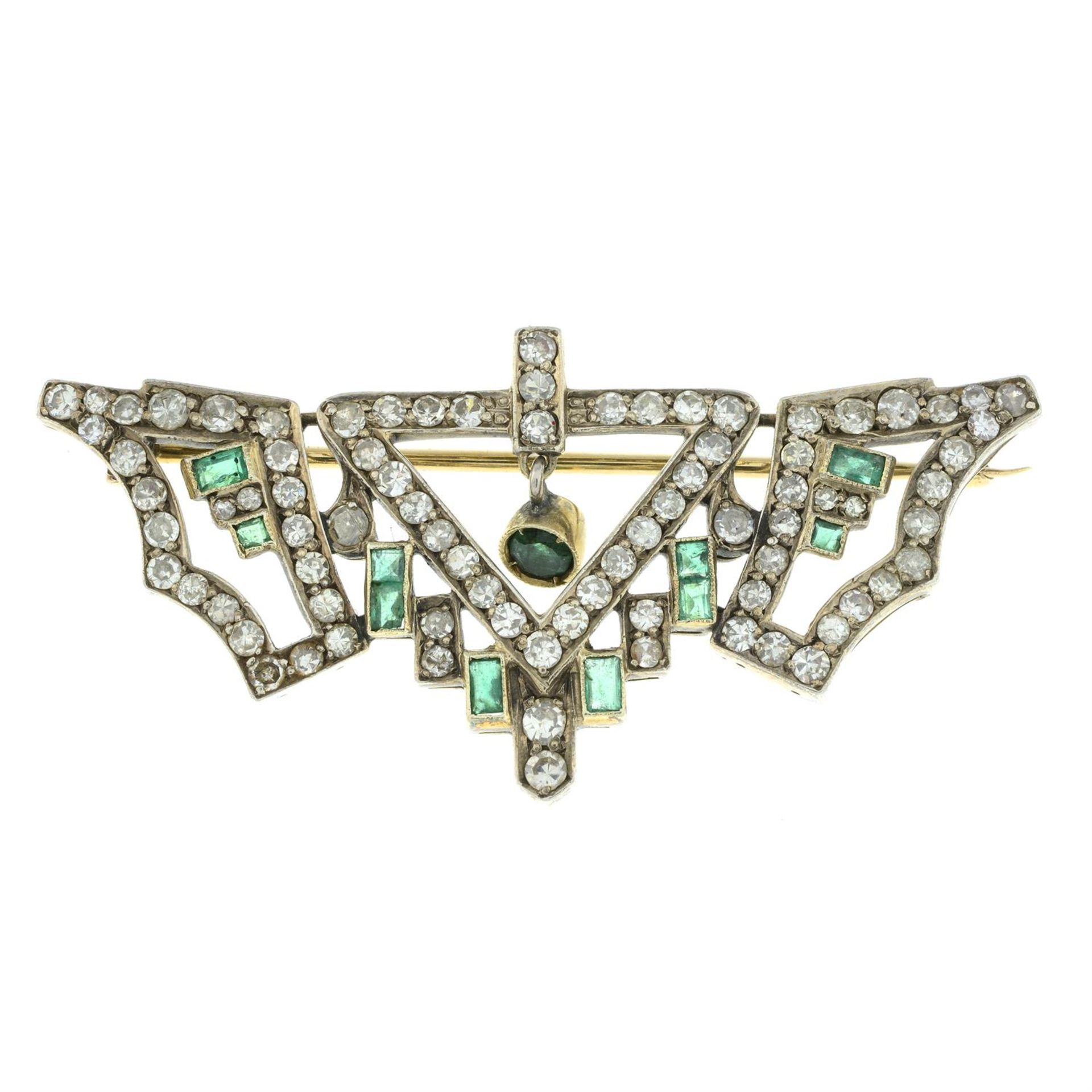 Early 20th century diamond & emerald brooch