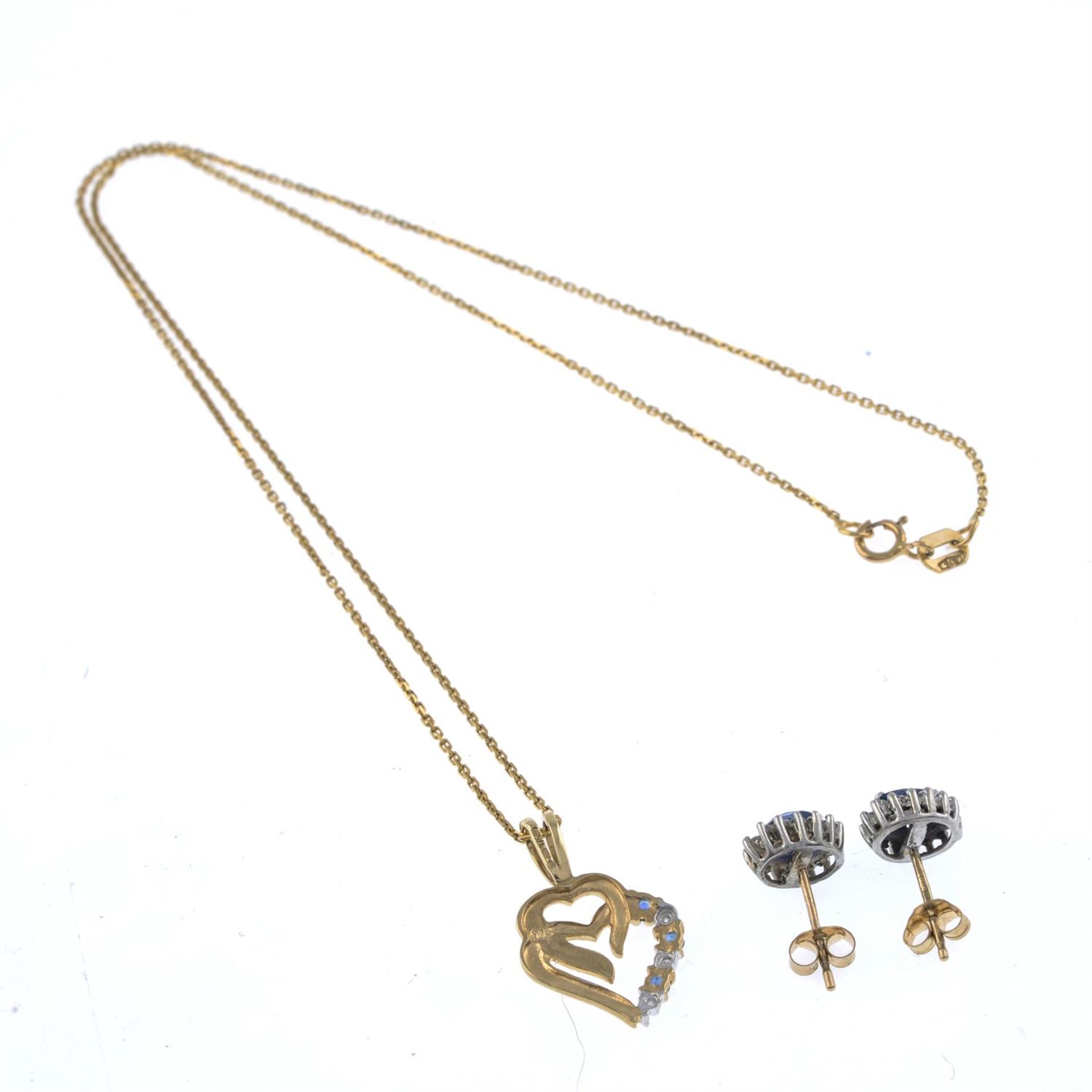 9ct gold sapphire & diamond earrings & pendant - Image 2 of 2