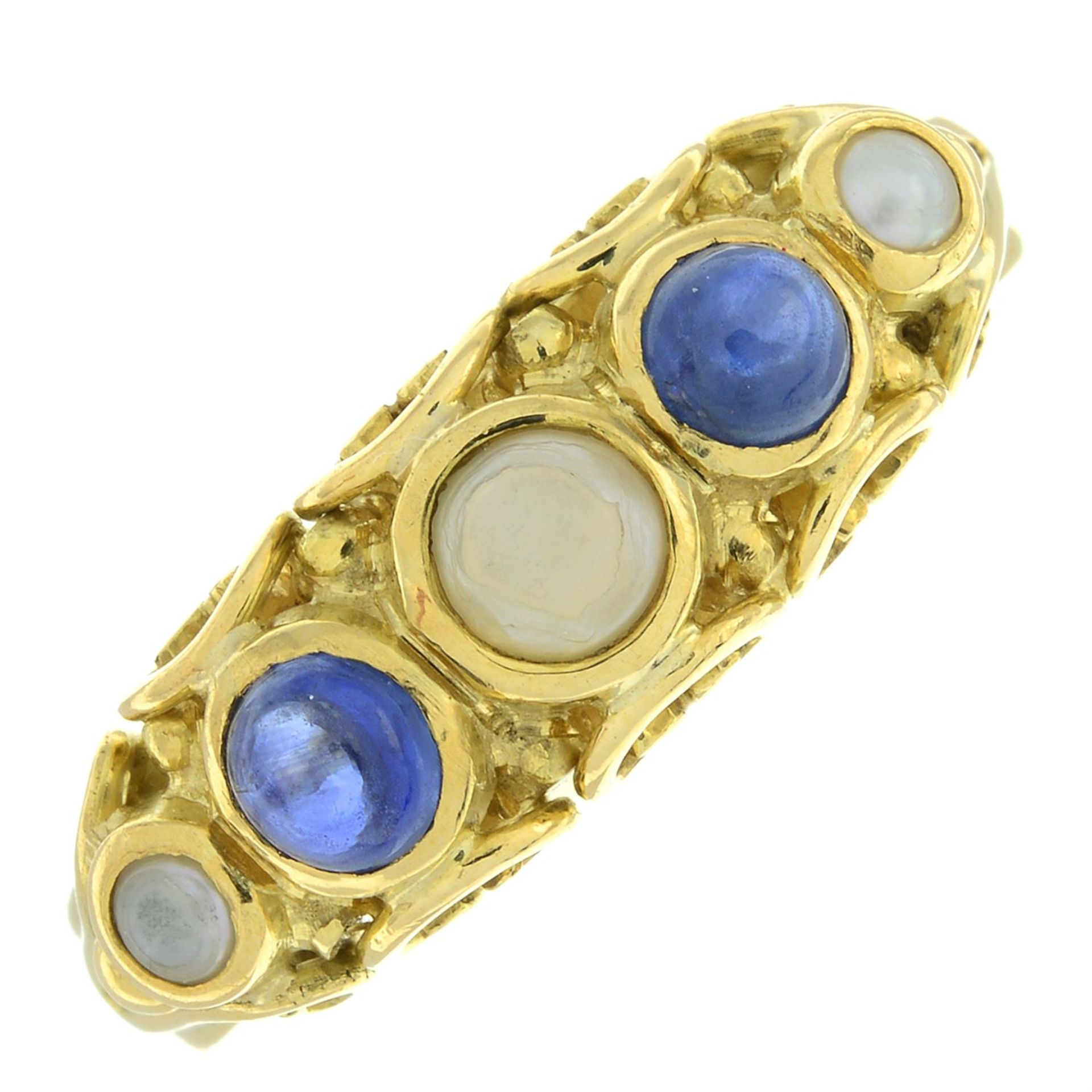 18ct gold sapphire & split pearl ring