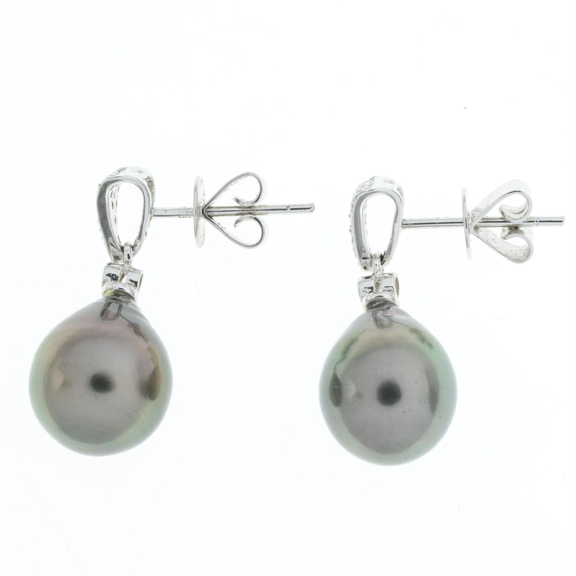 Pair of cultured pearl & diamond earrings - Image 2 of 2
