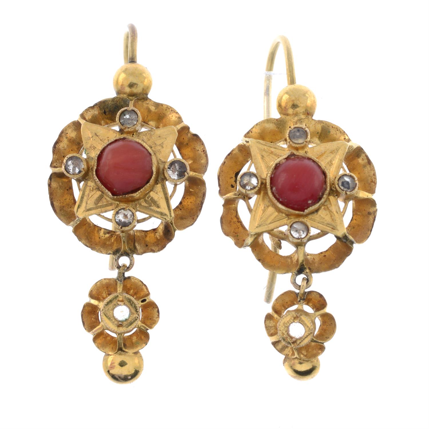 Victorian coral & diamond earrings