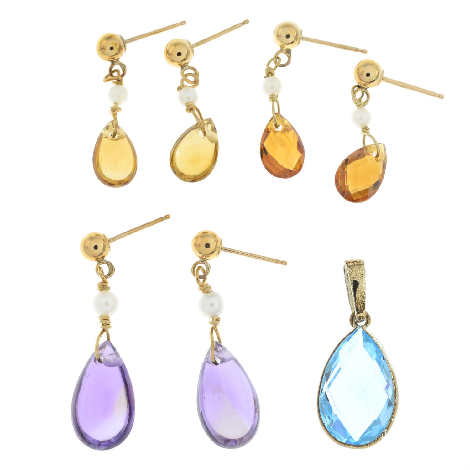 Three pairs of gem earrings & a pendant - Image 2 of 2