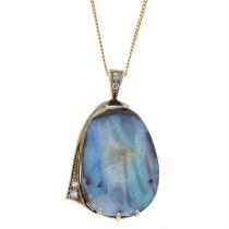 Boulder opal & diamond pendant, with chain