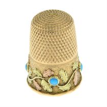 Early 20th gold thimble, with turquoise highlights