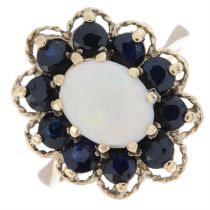 9ct gold opal & sapphire cluster ring