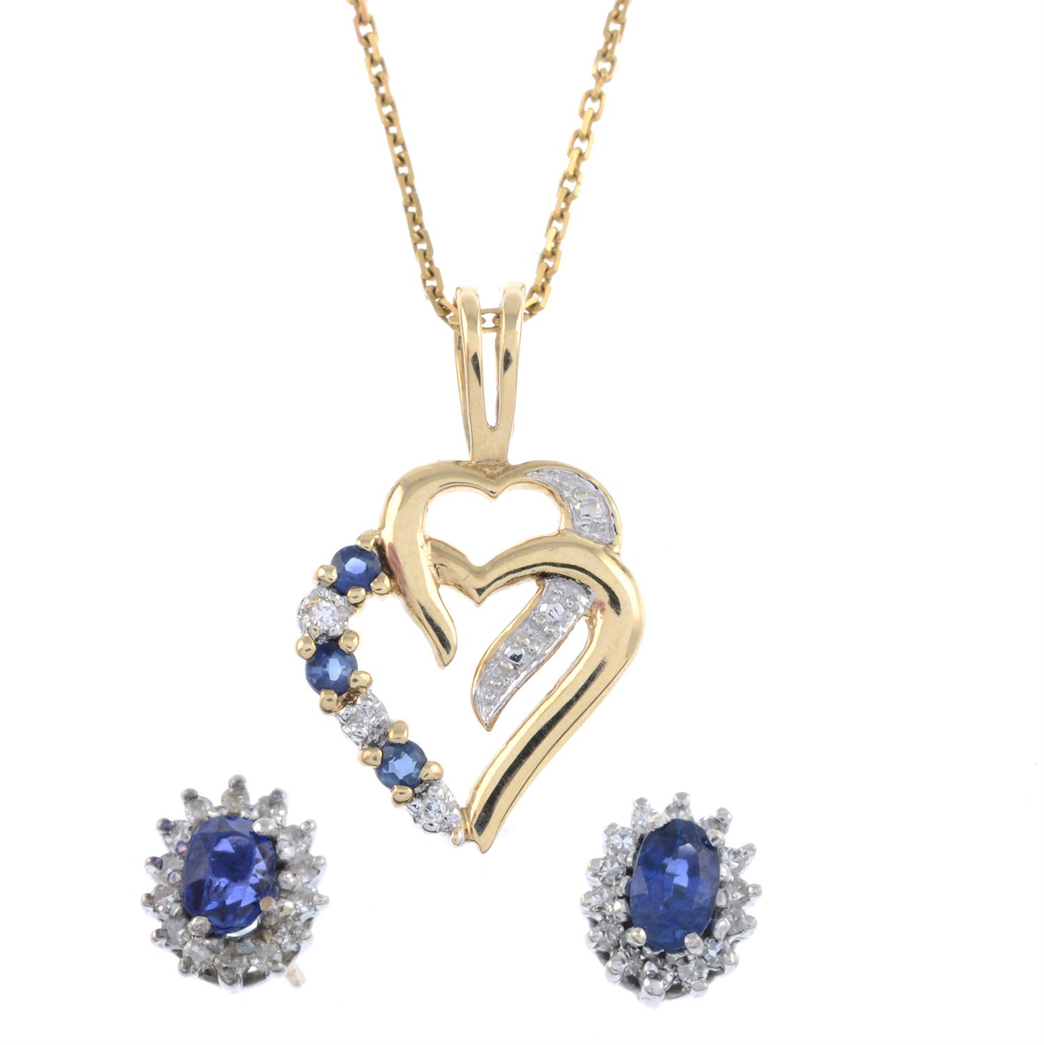 9ct gold sapphire & diamond earrings & pendant