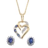 9ct gold sapphire & diamond earrings & pendant