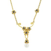 9ct gold cultured pearl & sapphire necklace