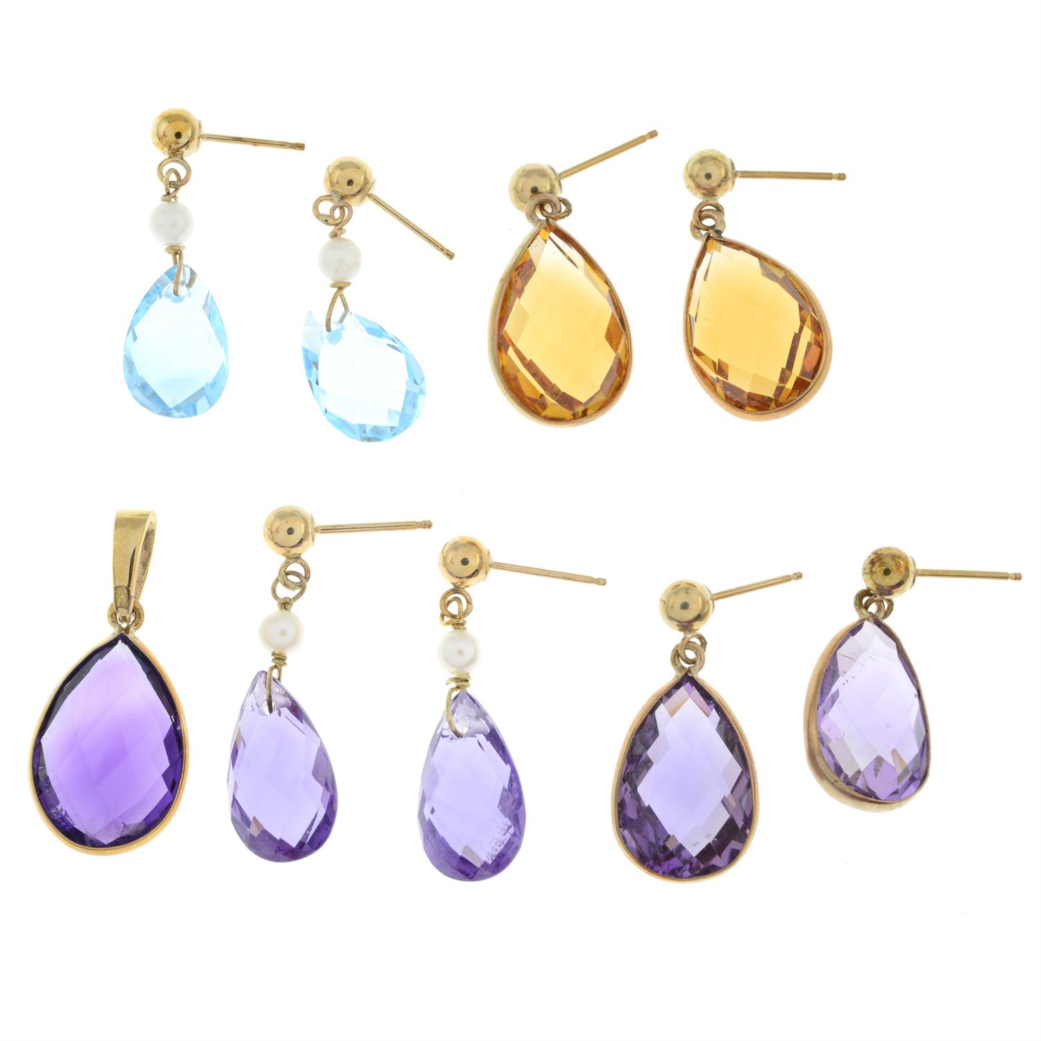 Four pairs of gem earrings & a pendant - Image 2 of 2