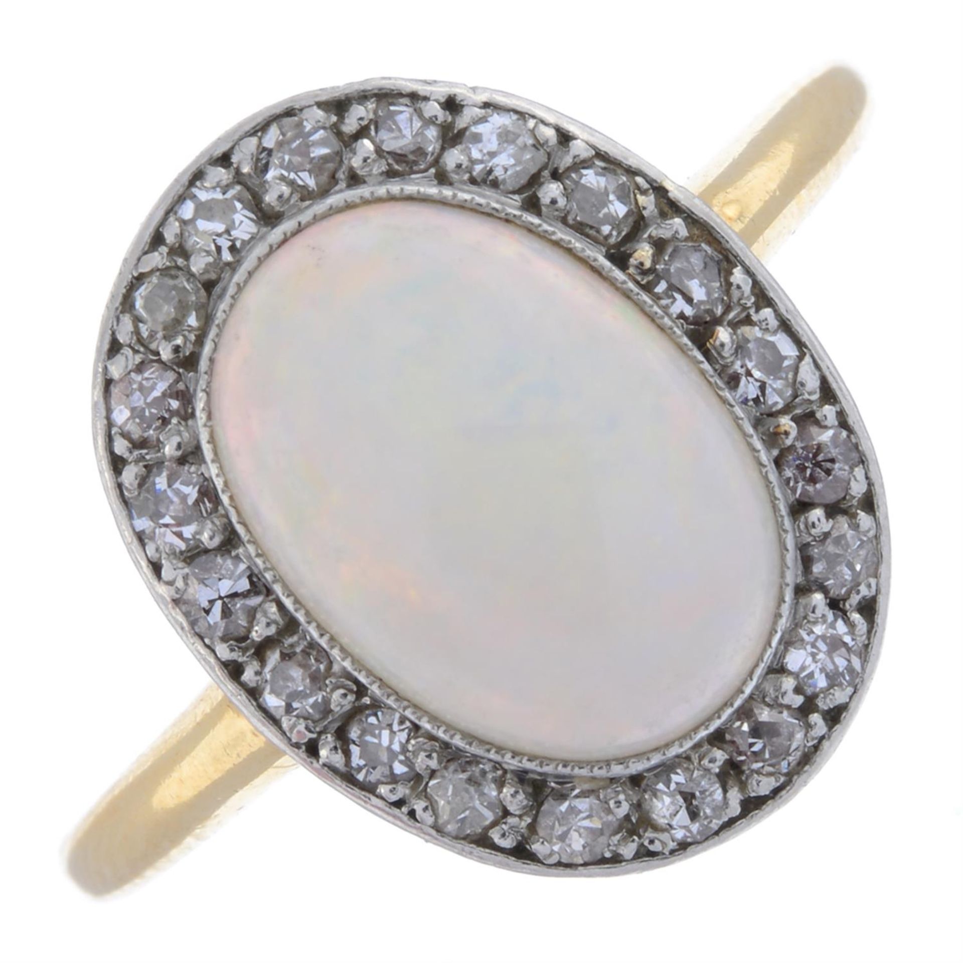 Early 20th century 18ct gold opal & diamond cluster ring