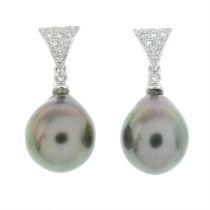 Pair of cultured pearl & diamond earrings