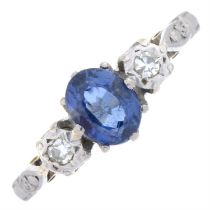 Mid 20th century 9ct gold sapphire & illusion-set diamond ring