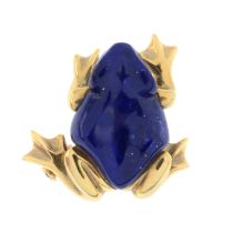 Lapis lazuli frog brooch, with diamond eye detail