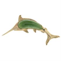 Green jade fish brooch