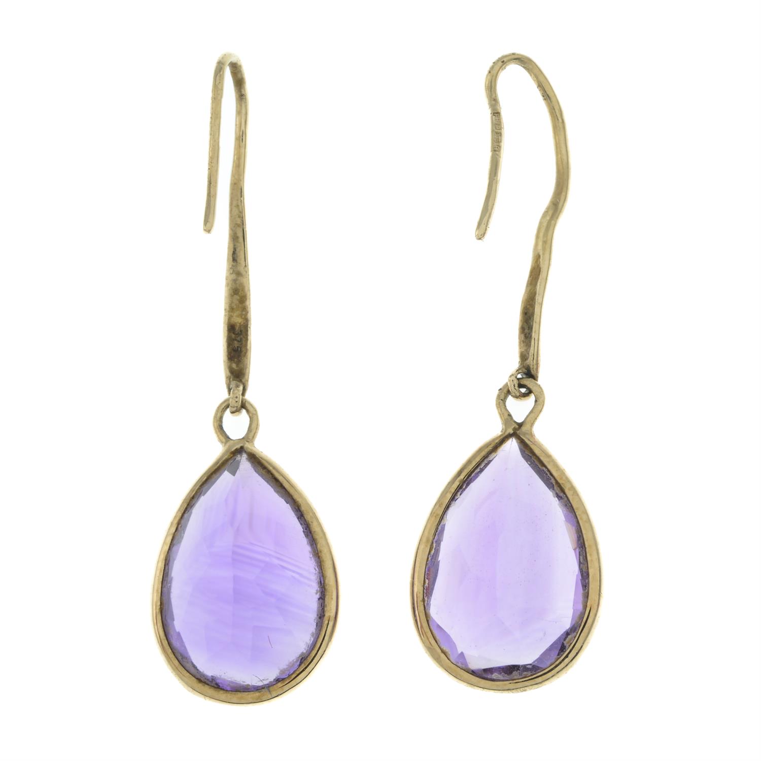 9ct gold amethyst drop earrings - Image 2 of 2