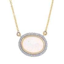 Opal & diamond pendant, on a chain