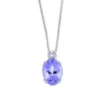 18ct gold tanzanite & diamond, with 18ct gold chain