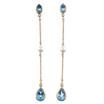 9ct gold topaz, diamond & cultured pearl drop earrings