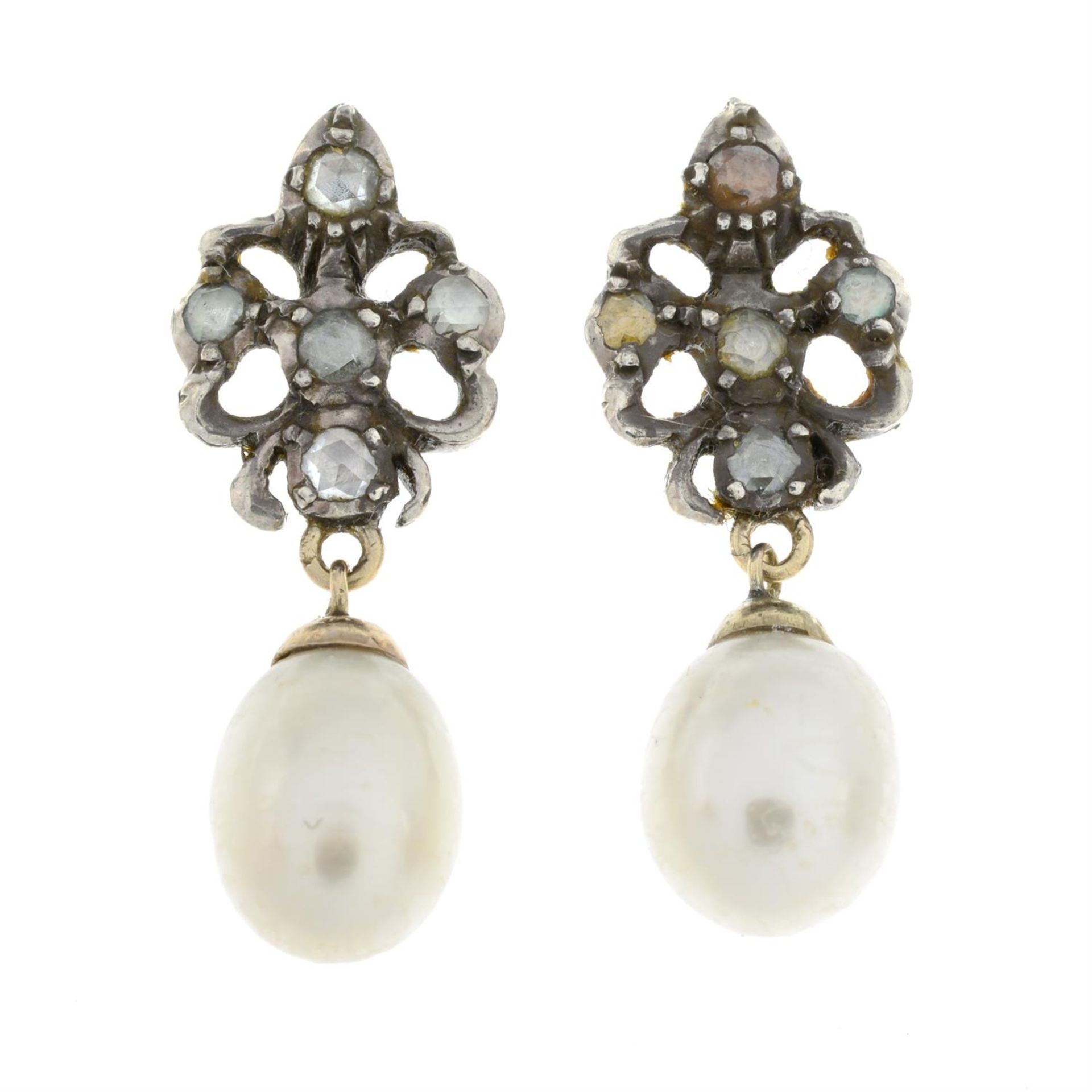 Rose-cut diamond & cultured pearl earrings
