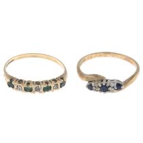 Two 9ct gold diamond & gem rings
