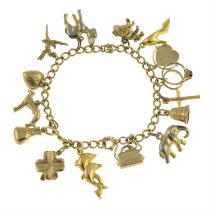 9ct gold charm bracelet, with charms