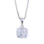 18ct gold diamond cluster pendant, with 18ct gold chain