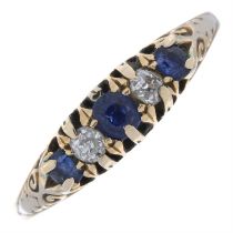 Mid 20th century 18ct gold sapphire & diamond ring