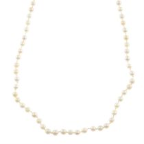 Cultured pearl necklace, with coral clasp