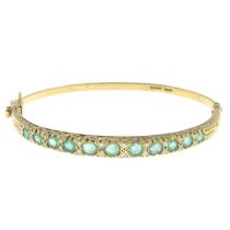 9ct gold emerald & diamond hinged bangle