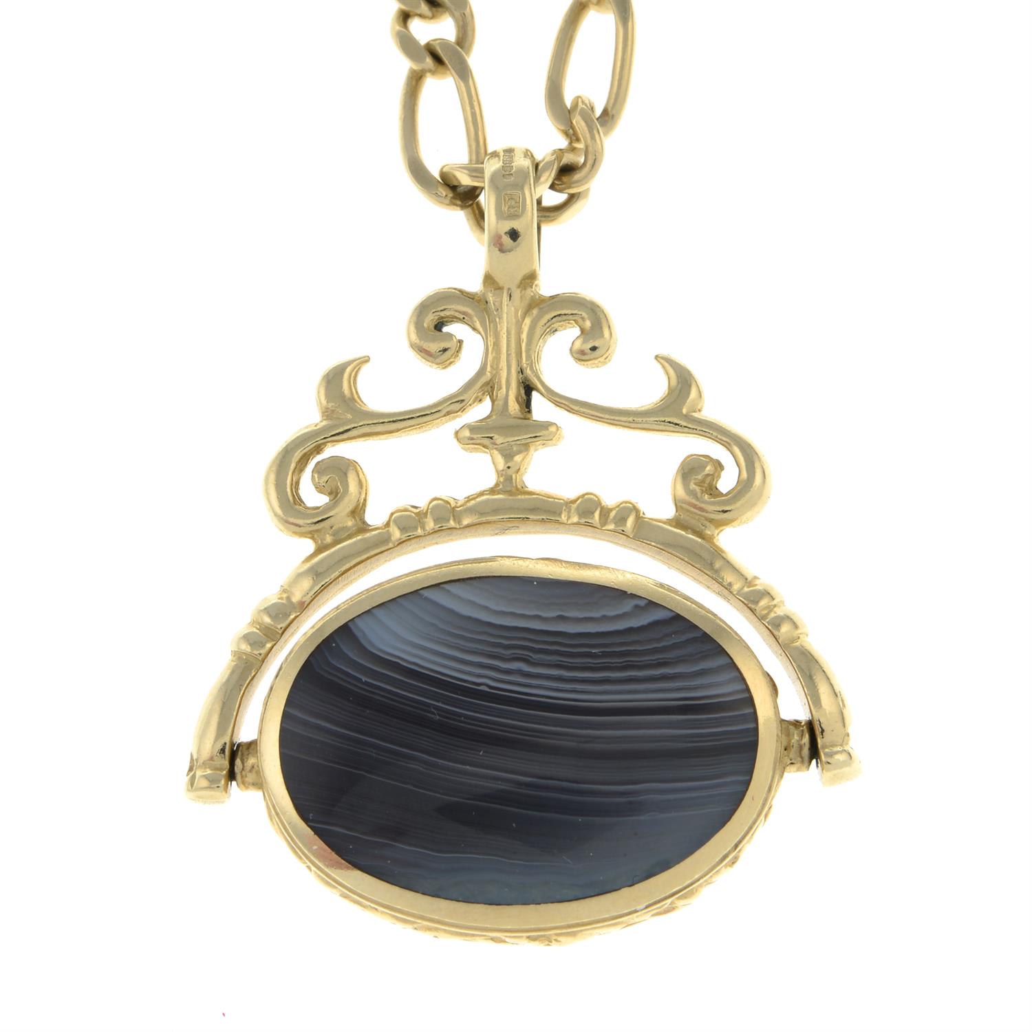 9ct gold agate swivel fob with 9ct gold chain