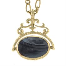 9ct gold agate swivel fob with 9ct gold chain
