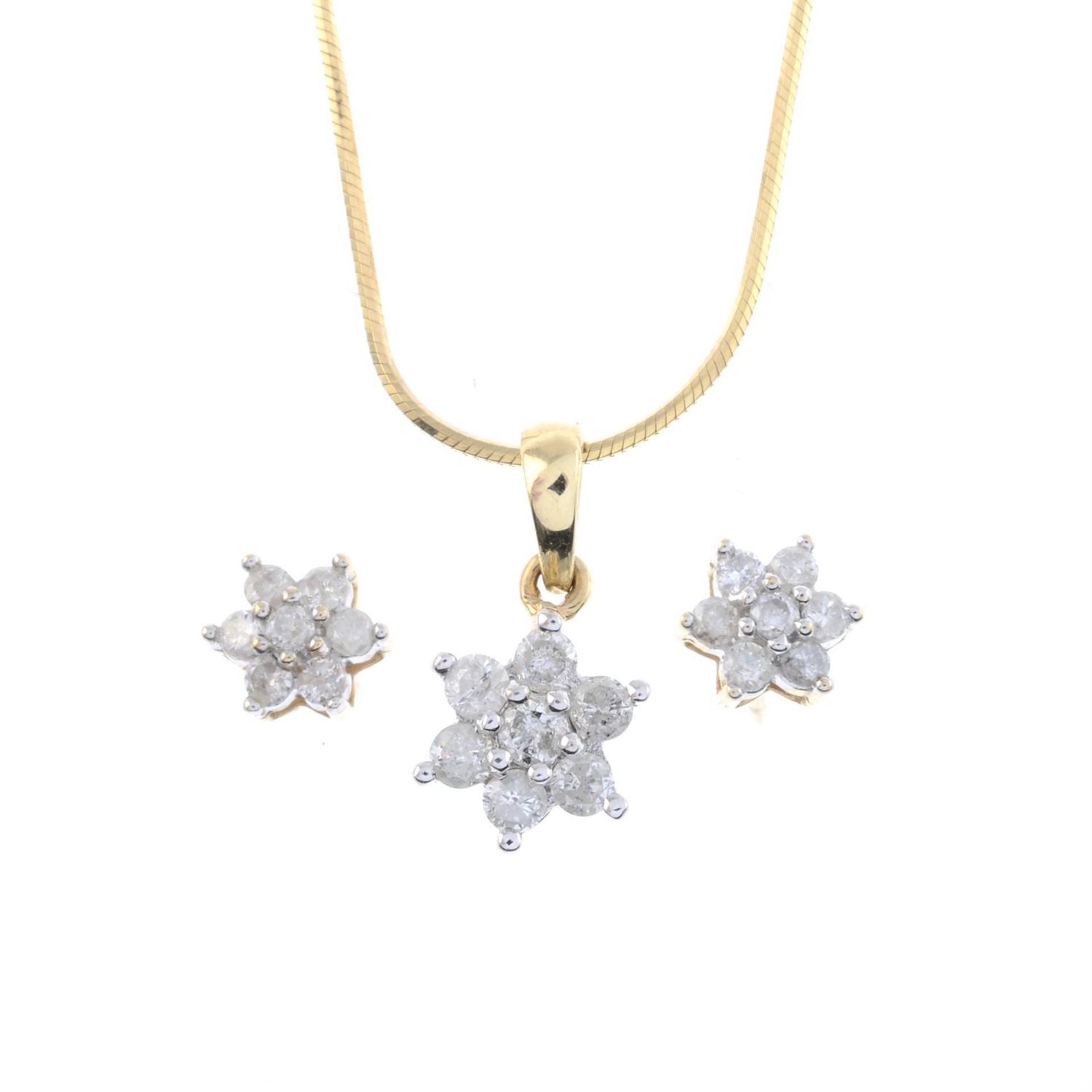 Diamond earrings and pendant set