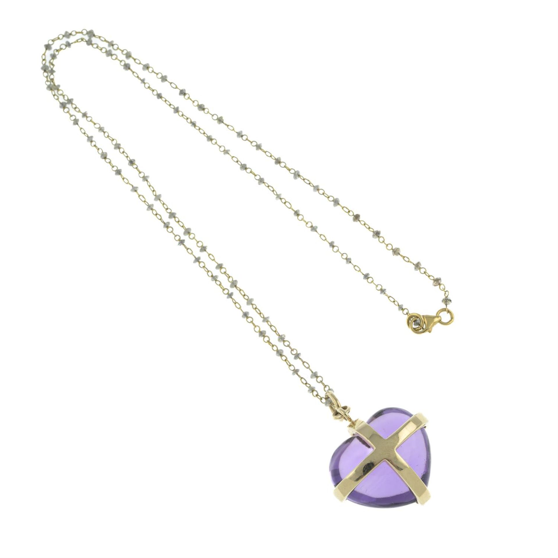 9ct gold amethyst pendant, with diamond spacer chain - Image 2 of 2