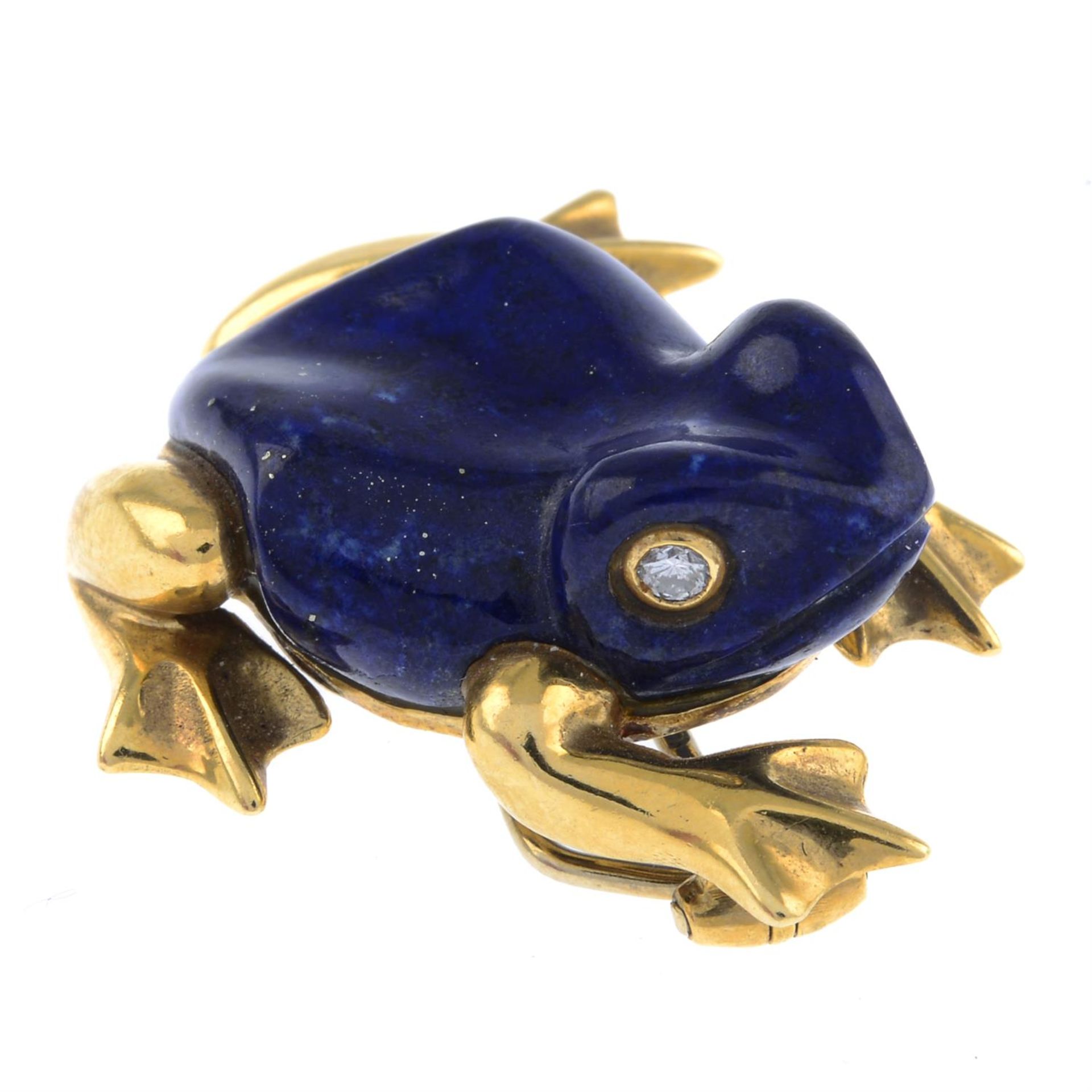 Lapis lazuli frog brooch, with diamond eye detail - Image 2 of 3