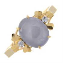 Star sapphire & diamond three-stone ring