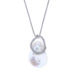 Baroque pearl & diamond pendant, with 18ct gold chain