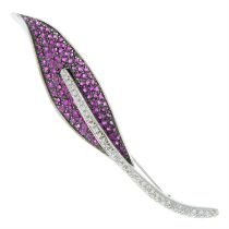 Ruby & diamond leaf brooch