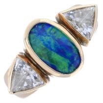 Opal doublet & colourless gem stone ring