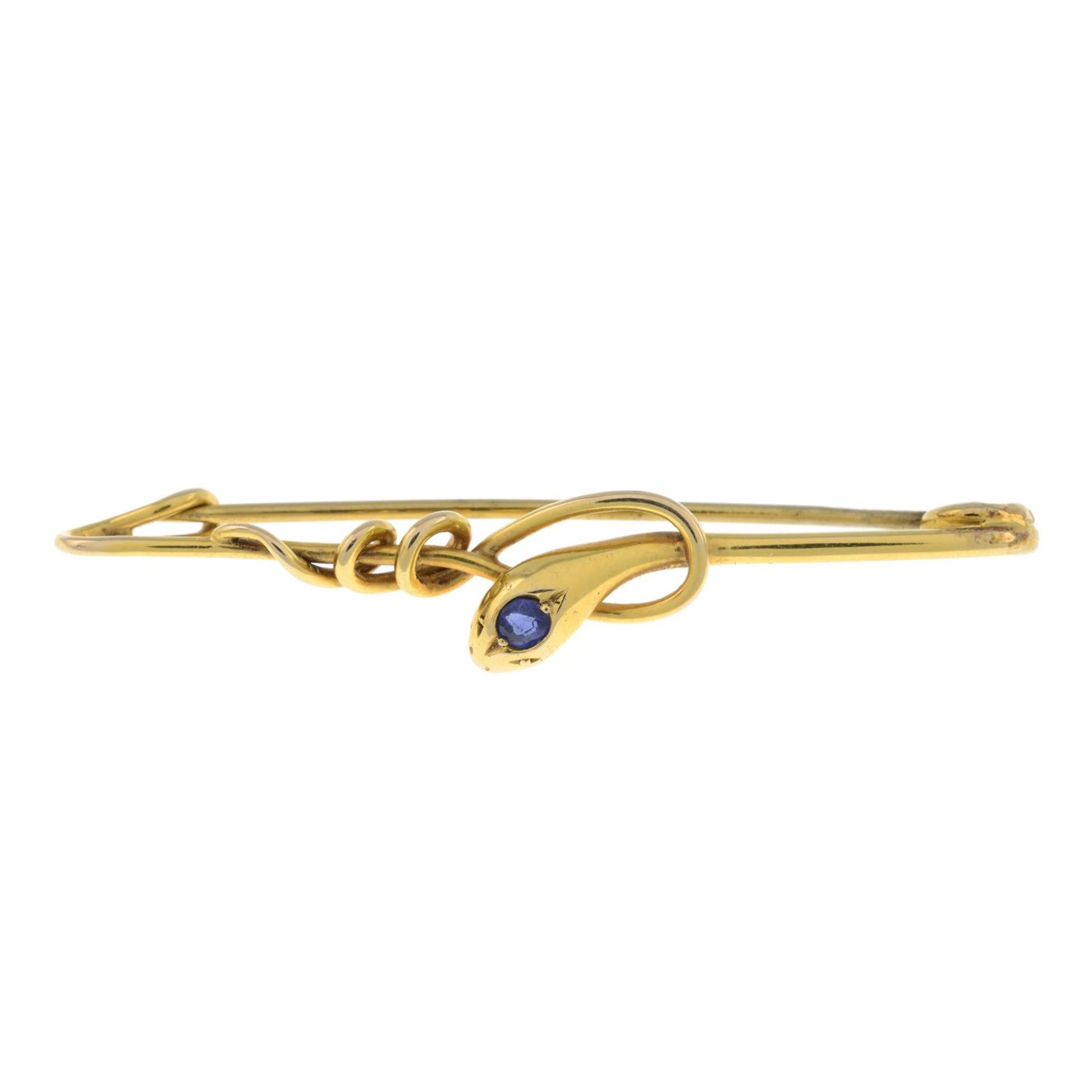 Victorian gold snake brooch, with sapphire crest