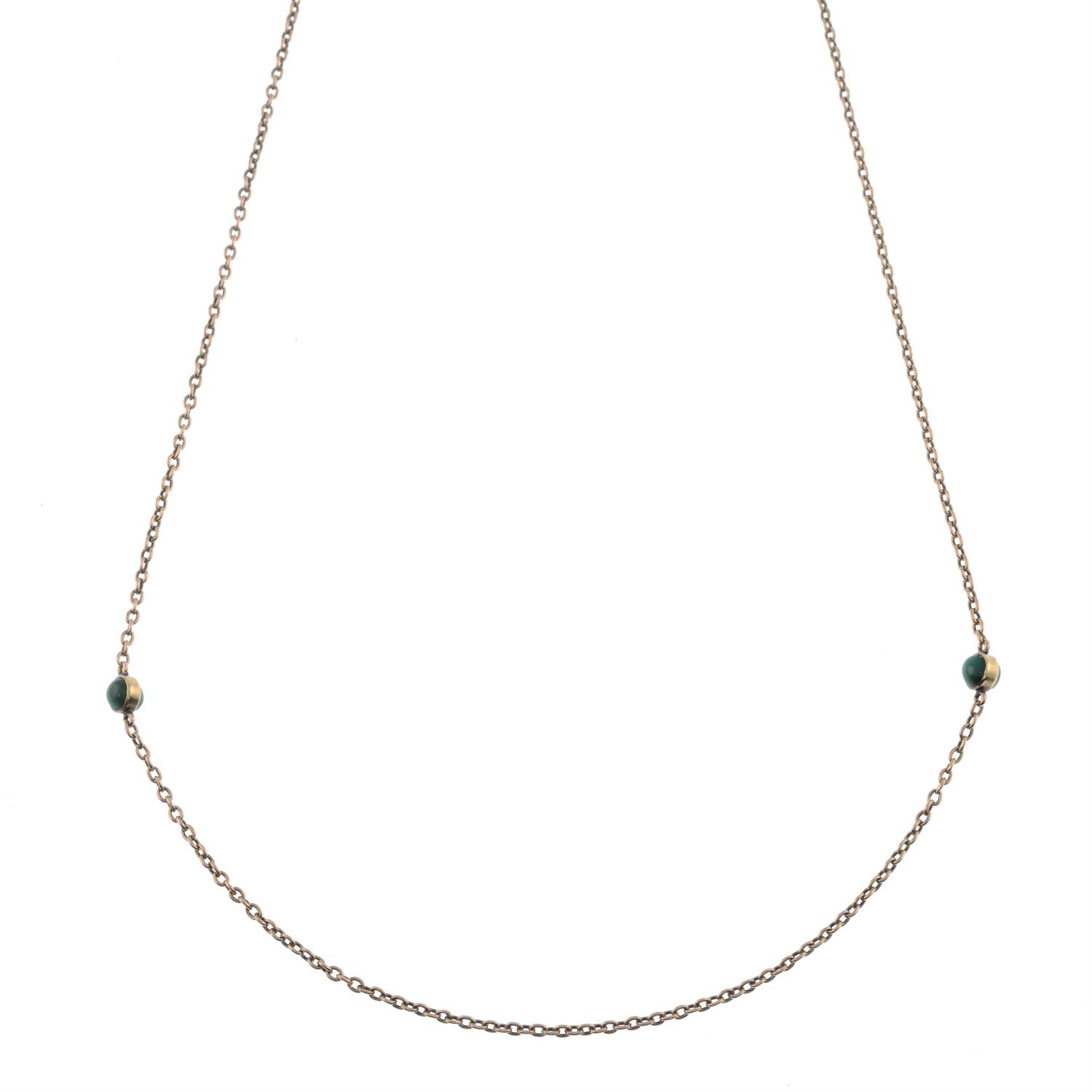 Early 20th century 9ct gold necklace, with turquoise spacers