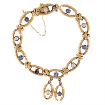 Early 20th c. sapphire & split pearl bracelet, AF