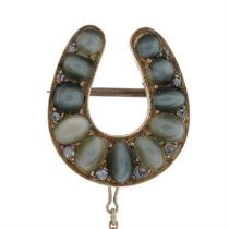 Early 20th century chrysoberyl & diamond brooch