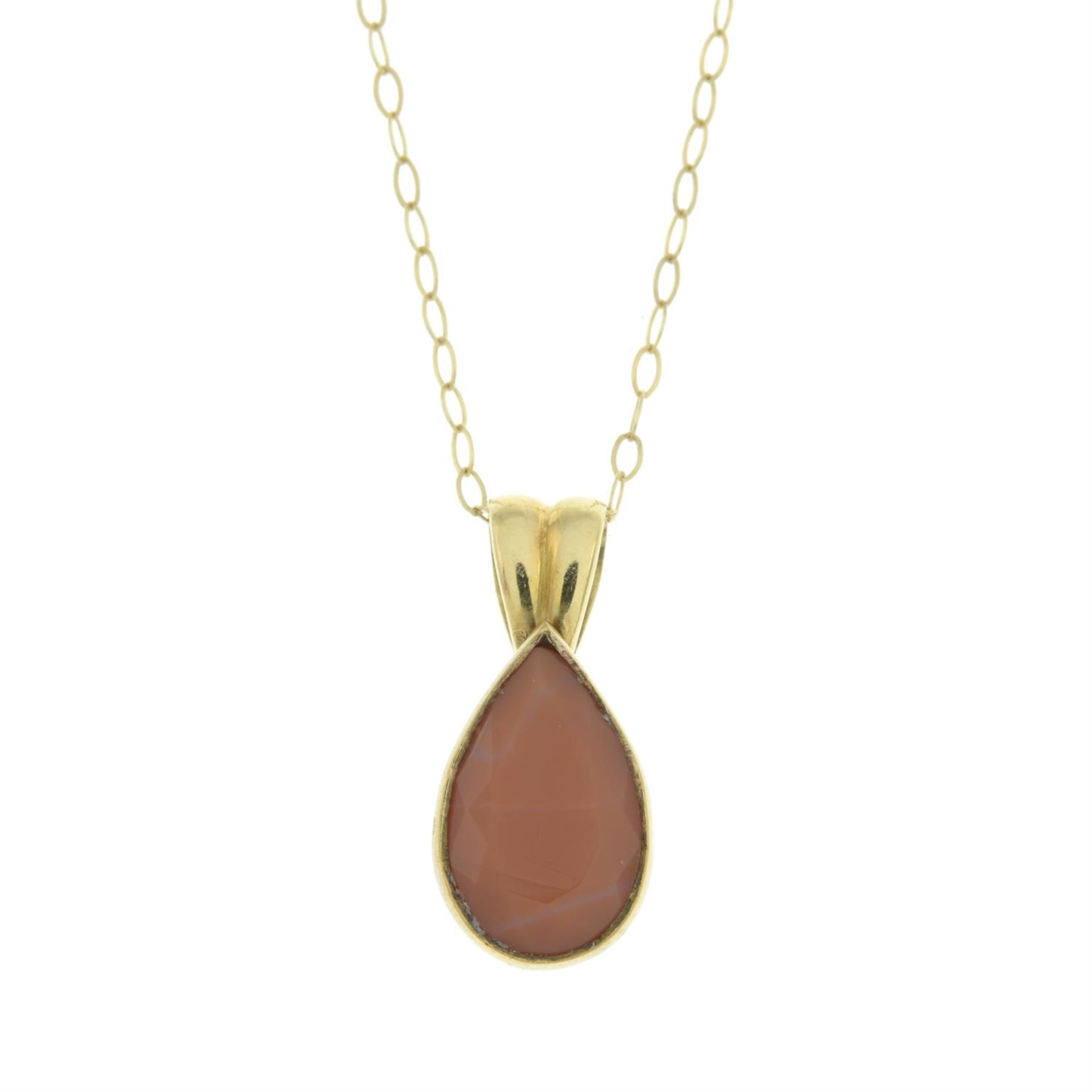 Pear-shape gem pendant, with chain